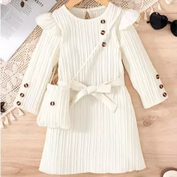 Осеннее платье для девочек с длинными рукавами и регулируемой талией в полоску 100cm абрикосовый