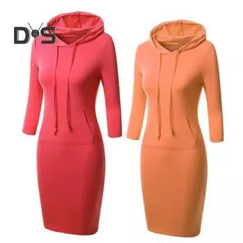 Осеннее платье с капюшоном и большим карманом, облегающее, с завязками на талии, эластичное, однотонное, облегающее мини-платье с рукавами 3/4, повседневное, для офиса, вечеринки, платье XXXL чёрный