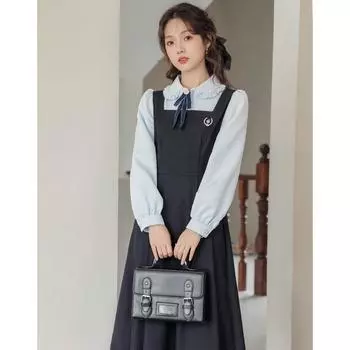 Осеннее платье в стиле колледжа для женских вокальных и речевых конкурсов Medium темно-синий