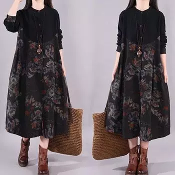 Осеннее платье женское с длинным рукавом новое плотное свободное L чёрный