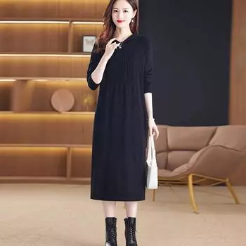 Осеннее платье Женское вязаное свитерное свободное повседневное полосатое осеннее элегантное длинное платье макси зеленое One Size оранжевый