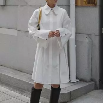 Осеннее плиссированное платье с рукавами-трубами и лацканами для женщин L белый