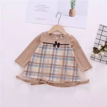 Осеннее повседневное лоскутное платье в клетку с длинными рукавами для маленьких девочек, детский нарядный сарафан для малышей XL/110