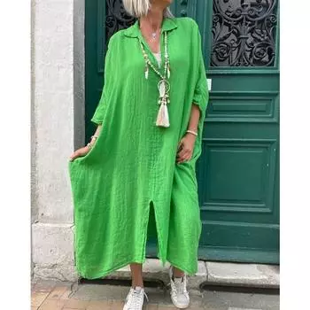 Осеннее повседневное платье больших размеров Женское повседневное длинное платье S зелёный