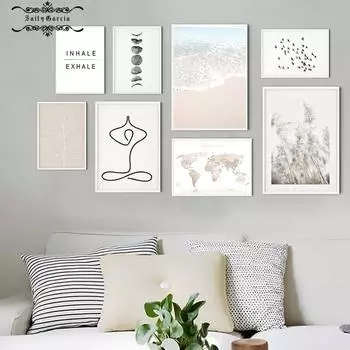 Осеннее растение, бежевый пляжный пейзаж, плакаты на скандинавскую тему и принты, настенная живопись на холсте, настенные панно для гостиной, домашний декор 21*30cm