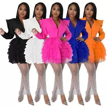 Осеннее сетчатое платье с V-образным вырезом и прямыми плечами, короткая юбка