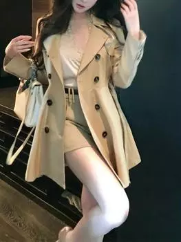 Осеннее сексуальное французское шикарное ретро-однотонное пальто для женщин, корейское новое винтажное пальто Y2k, женское длинное теплое пальто с длинным рукавом, новинка 2024 года S бежевый