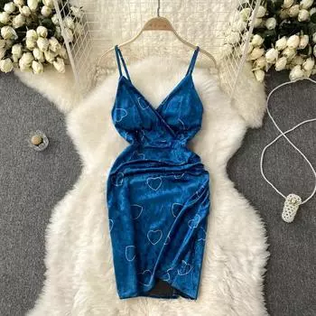 Осеннее сексуальное платье на бретельках в европейском и американском стиле для горячих девушек с принтом на талии, темпераментной богини, веерная посылка, платье на бедрах