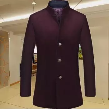 Осеннее шерстяное пальто для людей среднего и пожилого возраста, мужское шерстяное пальто средней и длинной длины с воротником-стойкой, шерстяная куртка для мужчин M