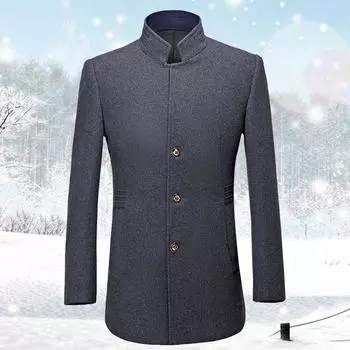 Осеннее шерстяное пальто для людей среднего и пожилого возраста, мужское шерстяное пальто средней и длинной длины с воротником-стойкой, шерстяная куртка для мужчин M