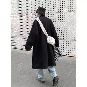 Осеннее шерстяное пальто средней длины, зимнее корейское теплое ветровка с карманами на пуговицах, пальто, повседневная верхняя одежда в студенческом стиле M коричневый