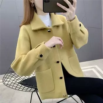Осеннее шерстяное пальто женское шерстяной топ Новое корейское короткое пальто женское осенне-зимнее свободное кардиган S recommends within 47.5 kg