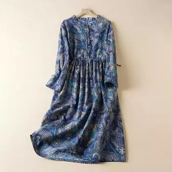 Осеннее свободное платье больших размеров из хлопка и льна с длинными рукавами для женщин, платья средней и большой длины M красный