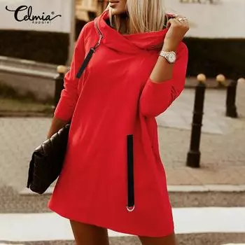 Осеннее тонкое мини-платье с капюшоном и длинными рукавами Celmia M чёрный