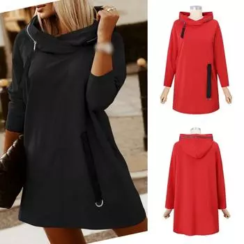 Осеннее тонкое мини-платье с капюшоном и длинными рукавами Celmia S красный