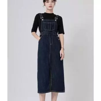 Осеннее винтажное темно-синее джинсовое платье на бретельках для женщин, свободные весенние платья M