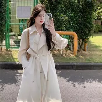 Осеннее женское белое повседневное пальто средней длины с узкой талией S белый