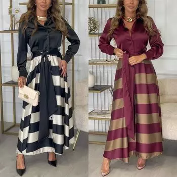 Осеннее женское длинное платье с принтом в стиле пэчворк и шнуровкой, длинная юбка S