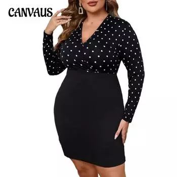 Осеннее женское платье больших размеров, модное платье в стиле хип-хоп с цветными блоками в горошек L