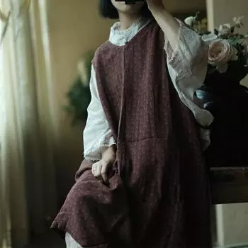 Осеннее женское платье Johnature Vitage с уздечкой, хлопковое платье без рукавов, однотонные повседневные платья в стиле ретро с v-образным вырезом