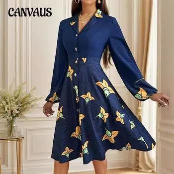 Осеннее женское платье Кардиган с высокой талией Платья с принтом S синий