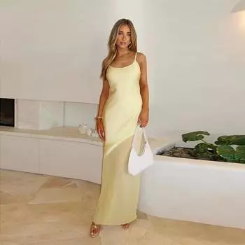 Осеннее женское платье, маленькое, в стиле аромата, элегантное, тонкое, атласное, в сеточку, в стиле пэчворк, платье-комбинация S жёлтый