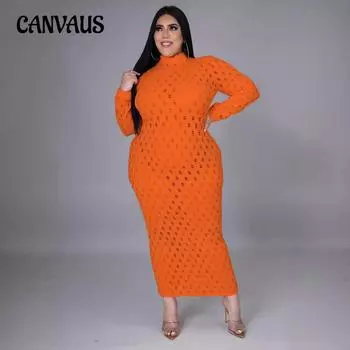 Осеннее женское платье-макси из сетчатой ткани большого размера XL красный