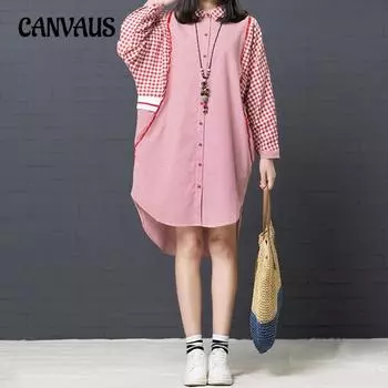 Осеннее женское платье-рубашка больших размеров в клетку свободного покроя с принтом темперамента S чёрный