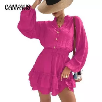 Осеннее женское платье с длинным рукавом и рюшами на талии, повседневные темпераментные короткие платья трапециевидной формы S армия зеленый