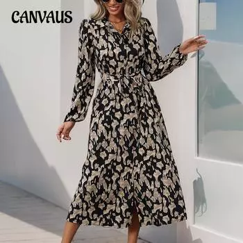 Осеннее женское платье с длинным рукавом Кардиган Платья с принтом S чёрный