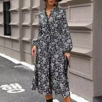 Осеннее женское платье с длинным рукавом