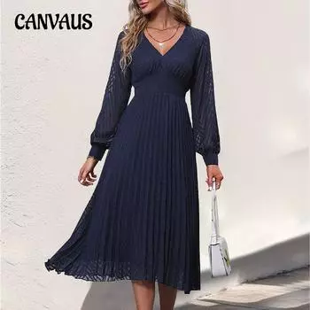 Осеннее женское платье с длинным рукавом, однотонные платья премиум-класса S чёрный