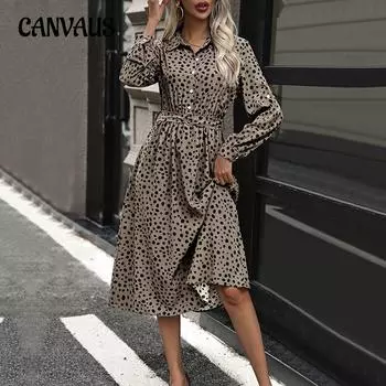 Осеннее женское платье средней талии, темперамент, длинные рукава, платья с леопардовым принтом S хаки