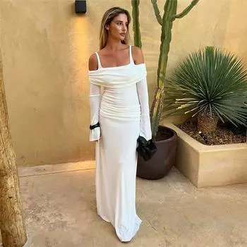 Осеннее женское платье-темперамент, элегантное, с бретелью через шею, с длинным рукавом, облегающее, с темперой S чёрный