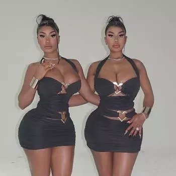 Осеннее женское сексуальное платье-футляр Spice Girl с металлической пряжкой и висячим вырезом S чёрный