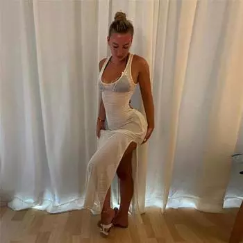 Осеннее женское сексуальное платье с сумкой и хип-хоп-модой с бретелью через шею, облегающее, темпераментное платье S бежевый