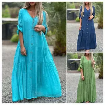 Осеннее женское свежее милое однотонное платье с V-образным вырезом и длинными рукавами, модное длинное платье, повседневные платья S темно-синий