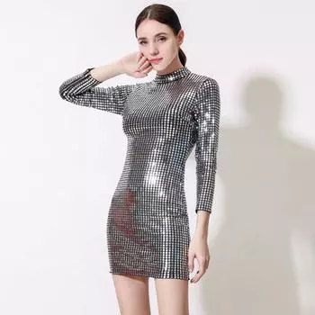 Осеннее женское вечернее облегающее платье с пайетками сексуальное платье на бедрах для ночного клуба S серебряный