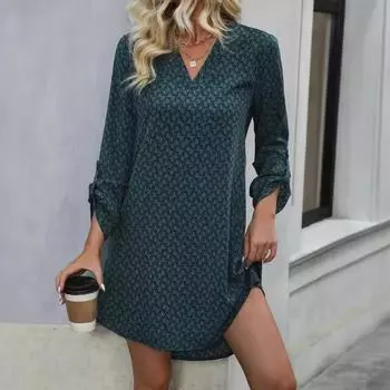 Осенние элегантные платья А-силуэта для женщин, плиссированные пляжные сарафаны с принтом, свободные платья с длинными рукавами, милые платья в стиле бохо, мини-платье S