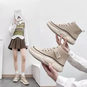 Осенние белые туфли с высоким берцем, новые женские спортивные туфли на платформе в корейском стиле, повседневные туфли на платформе, увеличивающие рост, T313 35