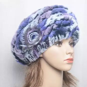 Осенние береты для женщин, шапка из натурального меха кролика Рекс, модная высококачественная вязаная эластичная зимняя шапка из натурального меха кролика для женщин Elastic(52-60cm)