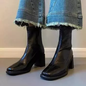 Осенние ботильоны на квадратном каблуке для женщин, готические ботинки 2025 новый стиль, платформа, высокие каблуки, искусственная кожа, модные ботинки на молнии, женские 35-40 35