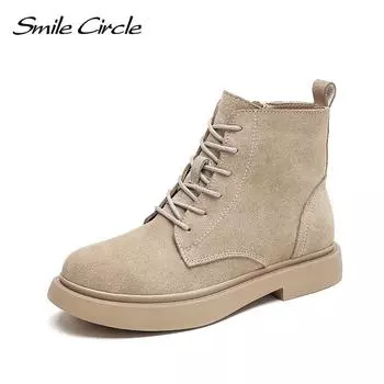 Осенние ботильоны, замшевые женские туфли на плоской платформе, короткие ботинки, женская обувь, зимние ботинки 35 бежевый