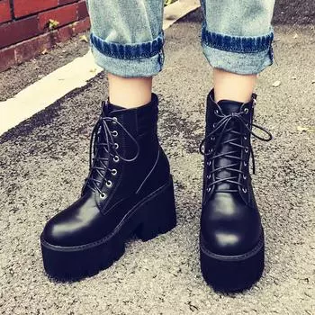Женские ботинки на платформе на шнуровке 35 чёрный