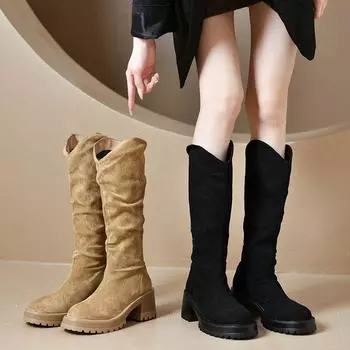 Осенние ботинки с v-образным вырезом. Женская обувь. Темпераментные ботинки с рукавами на толстой подошве и High Sense. 35 чёрный