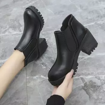 Осенние ботинки женские туфли на платформе Thinken Heel Chunky Sneakers Черные панк-ботинки туфли, увеличивающие рост Botas De Mujer 35 чёрный
