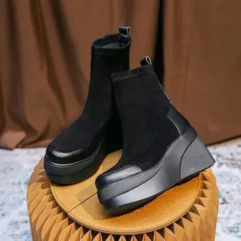 Осенние ботинки женские туфли женские ботинки модные ботильоны с круглым носком зимние эластичные черные удобные ботинки челси женские ботинки 34 чёрный