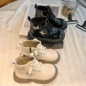 Осенние ботиночки для девочек, новые модные зимние ботиночки, универсальные нескользящие простые ботильоны, модные милые ботиночки для девочек, повседневная детская обувь для принцесс 26insole16.0CM бежевый