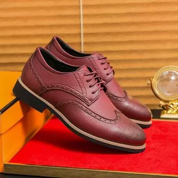 Осенние брендовые туфли-оксфорды на шнуровке, мужские кожаные туфли с острым носком на низком каблуке, красные, свадебные, жениховские, модные, формальные, деловые, повседневные туфли 38 чёрный