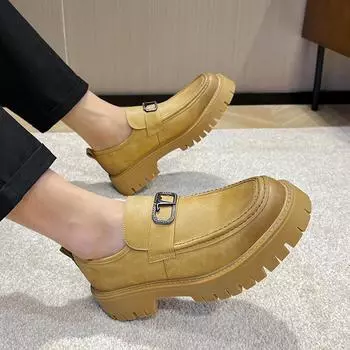 Осенние британские повседневные кожаные туфли мужские большого размера с одной педалью мужские туфли с большой головкой и толстой подошвой, увеличивающие высоту 2136-T 38 жёлтый
